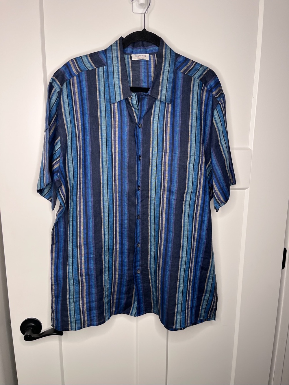 Gran Sasso 100% Linen Multi-Stripe Short-Sleeve Button-Down Shirt IT 54 US XL 44